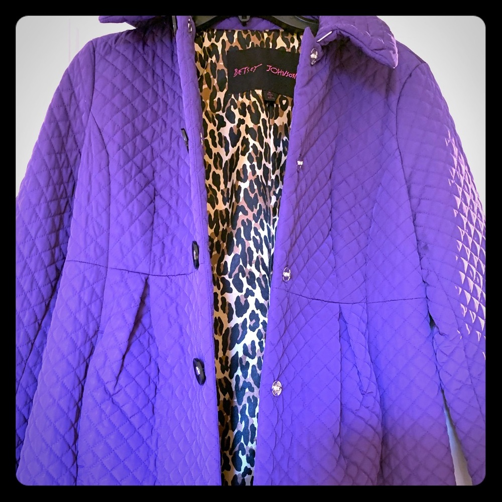 Betsy Johnson purple pea coat inside cheetah sz m